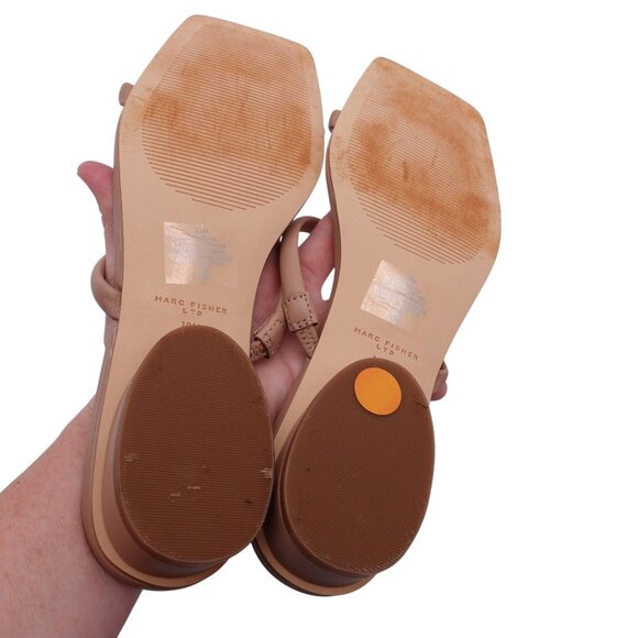 Marc Fisher Raelyn Square Toe Dress Sandals Sz 10 M Tan Slip On Leather - Picture 8 of 9